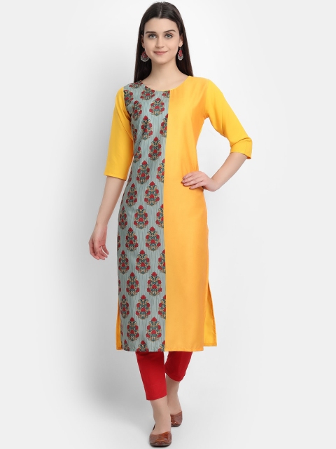 

Ethnic basket Women Yellow & Green Ethnic Motifs Printed Crepe Kurta