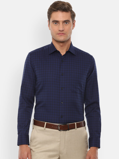 

Louis Philippe Men Navy Blue Regular Fit Checked Pure Cotton Casual Shirt