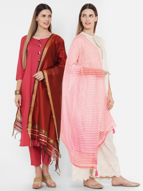 

Get Wrapped Combo Pack of 2 Polyester Gold Border & Textured Shaded Dupatta, Maroon