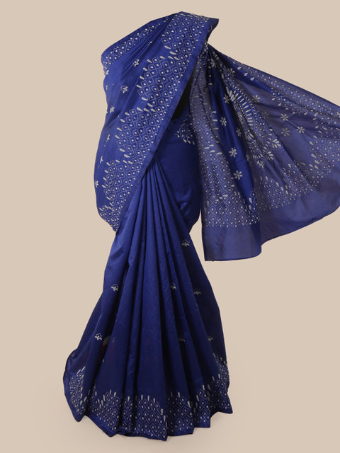 

Pothys Blue Solid Tussar Saree