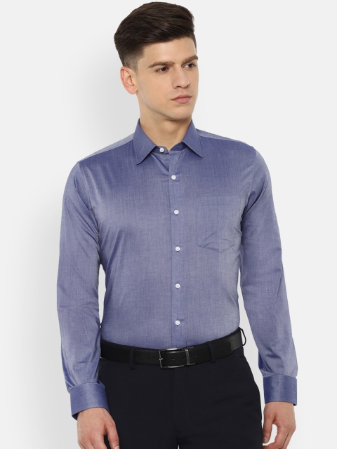 

Van Heusen Men Navy Blue Slim Fit Pure Cotton Self Design Formal Shirt