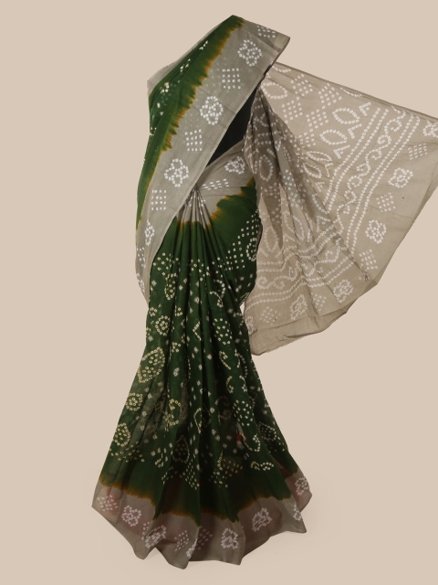 Pothys Green & Grey Cotton Blend Printed Saree