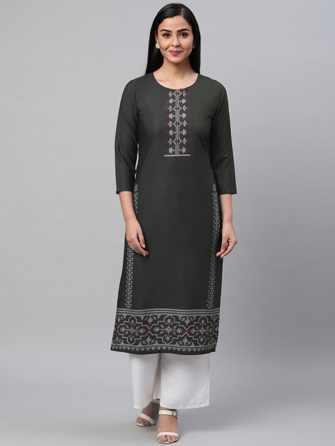 

AHIKA Women Black & Off White Geometric Yoke Design Kurta