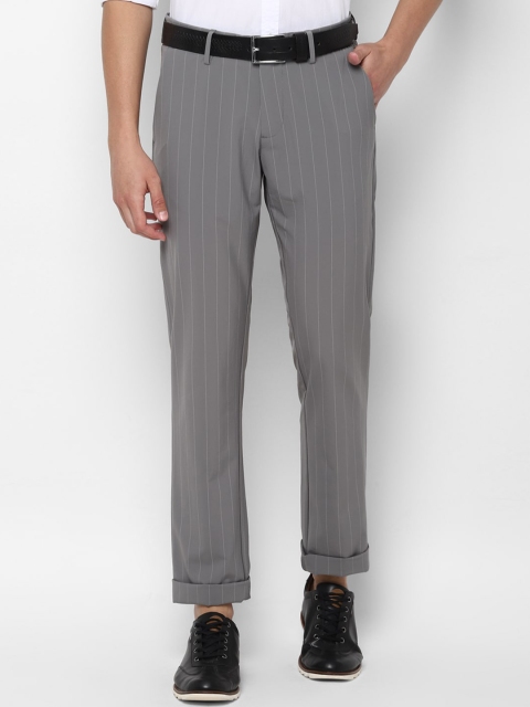 

Allen Solly Men Grey & White Slim Fit Striped Regular Trousers