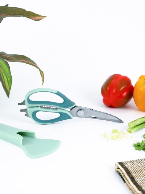 

YOYOSO Set Of 2 Teal Green & Silver-Toned Solid Multi-Functional Fridge Scissors With Cover