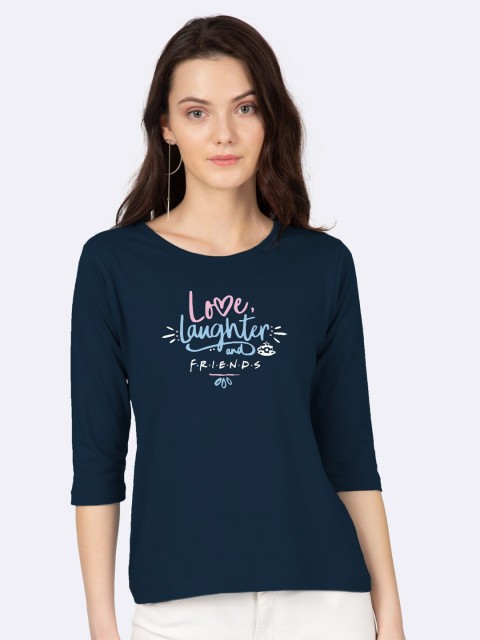 

Bewakoof Women Navy Blue Printed Round Neck T-shirt