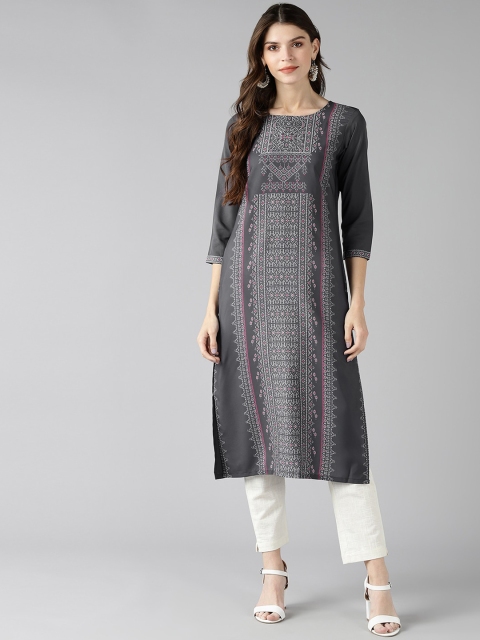 

AHIKA Women Grey Tribal Printed Crepe Kurta