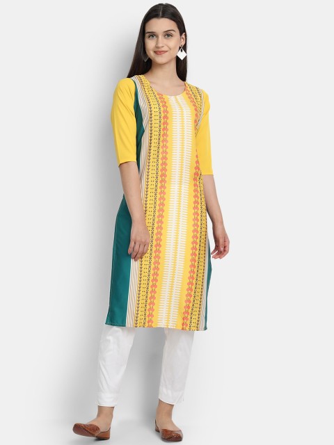 

Ethnic basket Women Yellow & Green Geometric Printed Crepe Kurta