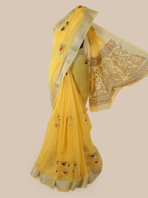 

Pothys Yellow Embroidered Chanderi Saree