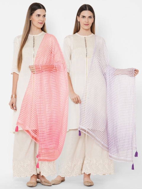 

Get Wrapped Combo Pack of 2 Textured Shaded Multicolor Dupatta with Tassels, Purple