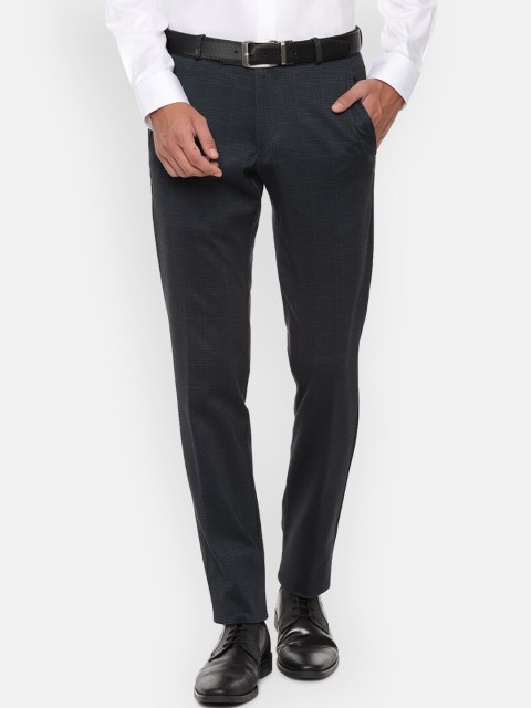 

Van Heusen Men Navy Blue Slim Fit Checked Formal Trousers