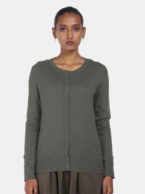 

GAP Women Olive Green Solid Cardigan Sweater
