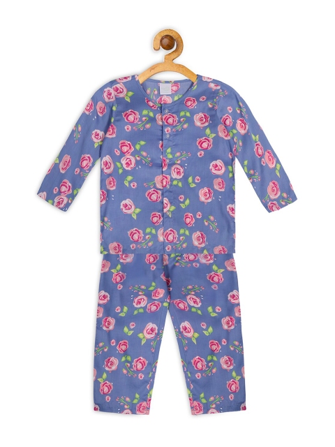 

Nigh Nigh Girls Blue & Pink Printed Sustainable Night Suit