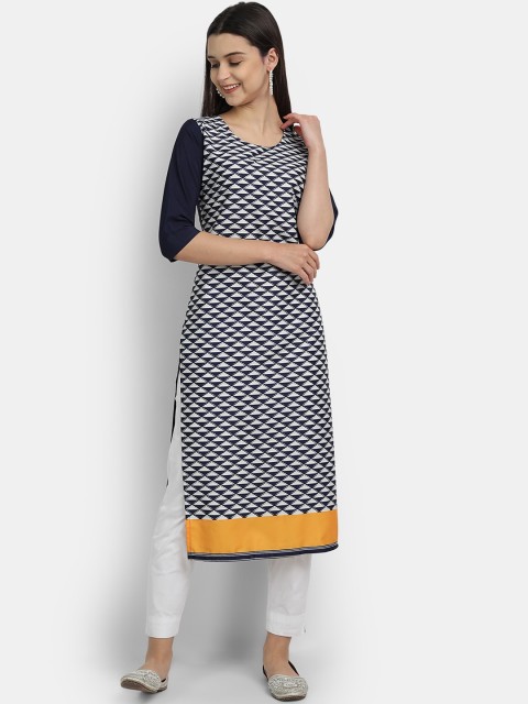 

Ethnic basket Women Navy Blue Geometric Printed Crepe Kurta