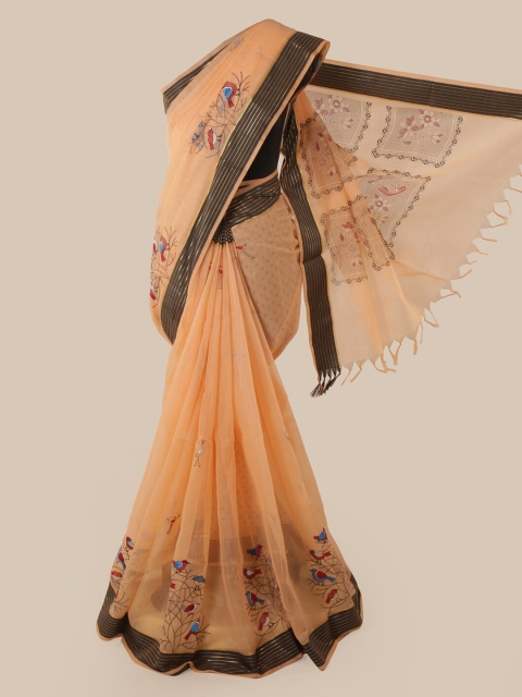 

Pothys Orange Woven Design Chanderi Saree