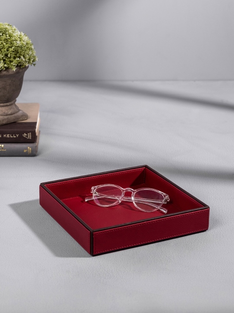 

Pure Home and Living Red & Brown Solid Faux Leather Organiser Tray
