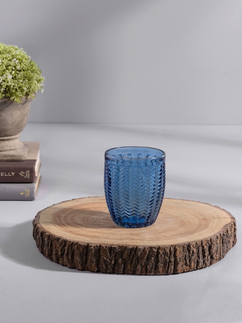 

Pure Home and Living Set Of 6 Blue Chevron Textured Glass Tumblers