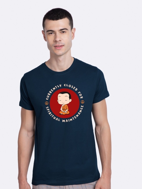 

Bewakoof Men Navy Blue Printed Round Neck T-shirt