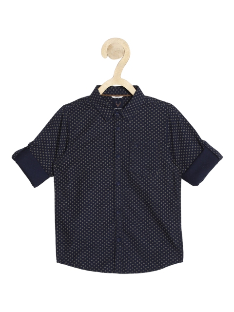 

Allen Solly Junior Boys Navy Blue Pure Cotton Slim Fit Printed Casual Shirt