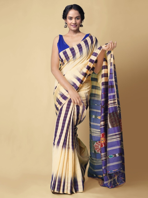 

Unnati Silks Yellow & Blue Pure Cotton Printed Sambalpuri Saree