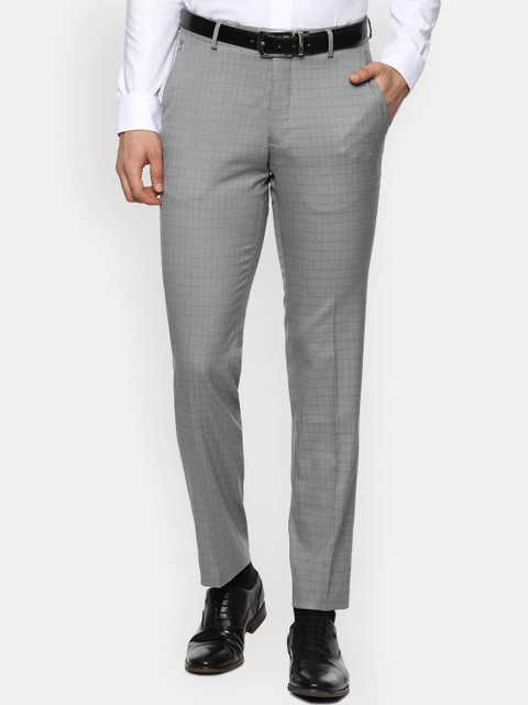 

Louis Philippe Men Grey & Black Regular Fit Checked Formal Trousers