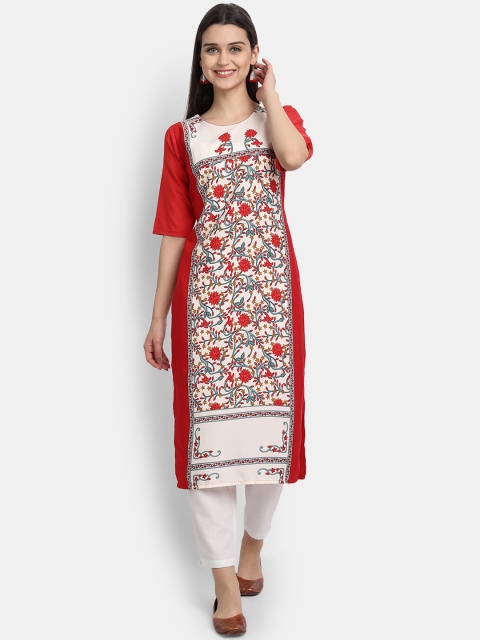 

Ethnic basket Women Red Floral Printed Crepe Kurta