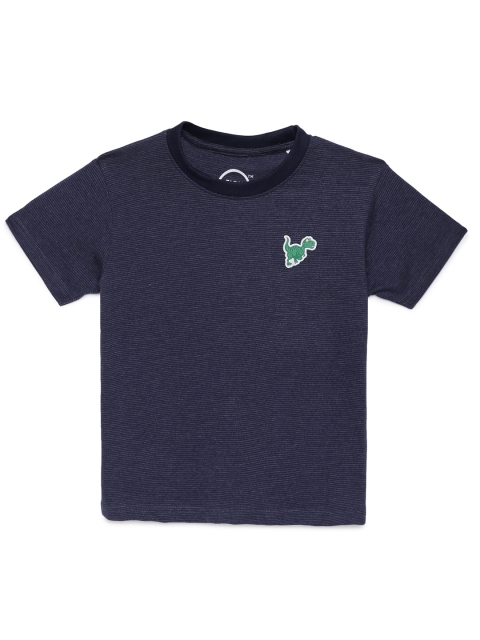 

ZION Boys Navy Blue Pure Cotton Striped Round Neck T-shirt