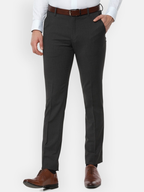 

Louis Philippe Men Grey Slim Fit Checked Formal Trousers