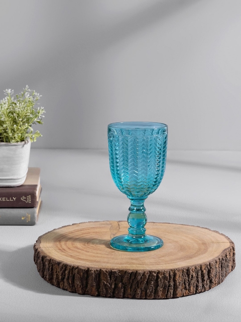 

Pure Home and Living Set Of 6 Blue Chevron Textured Glass Goblets
