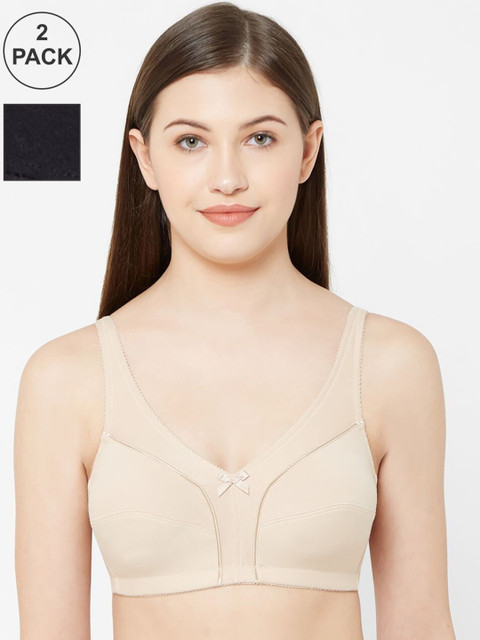 

Juliet Pack Of 2 Nude-Coloured & Black Solid Non-Wired Cotton Minimizer Bras