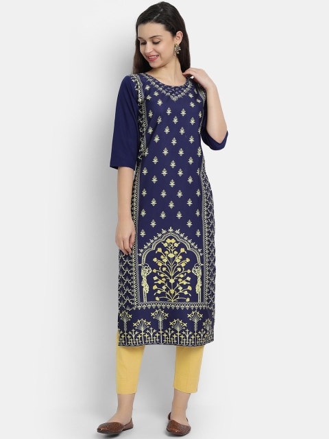 

Ethnic basket Women Blue Ethnic Motifs Printed Straight Kurta