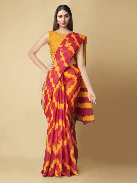 

Unnati Silks Red & Yellow Pure Cotton Handloom Dyed Kota Saree