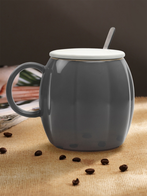 

Bigsmall Black Solid Ceramic Pumpkin Shaped Mugs With Lid & Spoon
