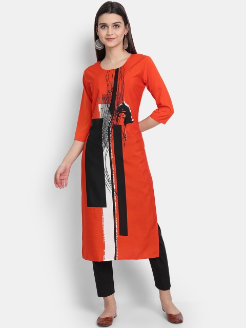 

Ethnic basket Women Orange Printed Crepe Kurta