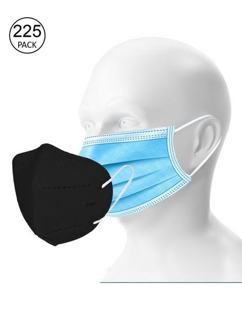 

OOMPH Unisex Pack Of 200 3-Ply Disposable Masks & 25 5-Ply KN95 Double Masks, Blue