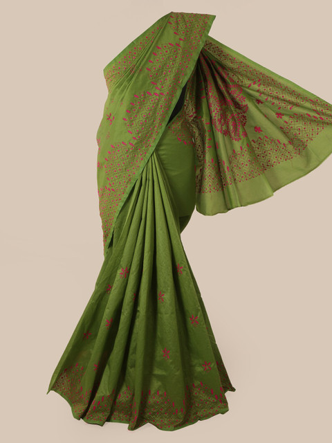 

Pothys Green Art Silk Embroidered Tussar Saree