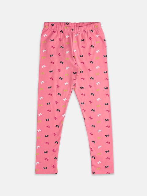 

Pantaloons Junior Girls Pink & Black Printed Ankle-Length 100% Cotton Leggings