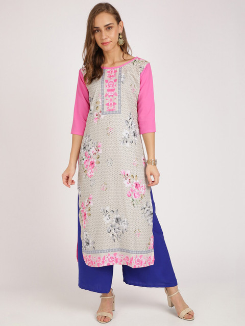 

Florence Women Beige Floral Printed Crepe Kurta