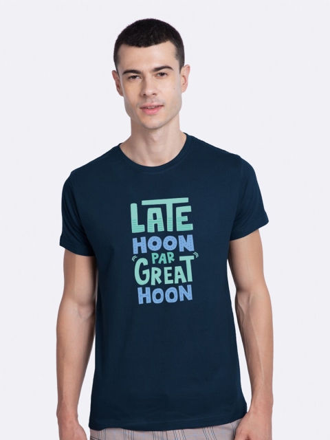 

Bewakoof Men Blue Printed Round Neck T-shirt