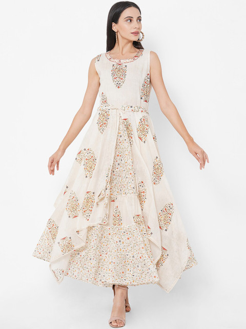 

FASHOR Off White Ethnic Motifs Maxi Dress