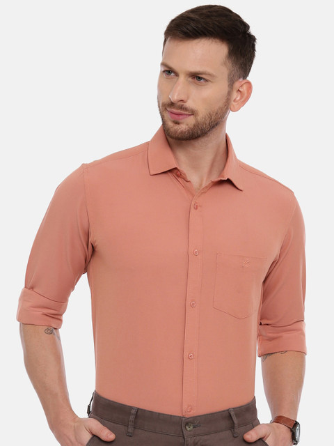 

CROYDON Men Peach-Coloured Regular Fit Solid Smart Casual Shirt