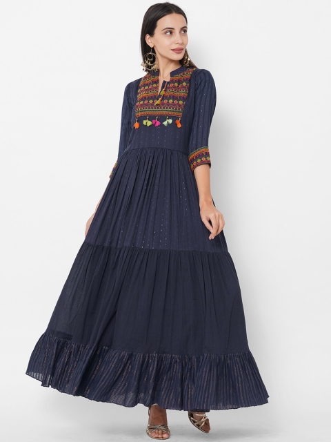 

FASHOR Navy Blue Ethnic Motifs Maxi Dress