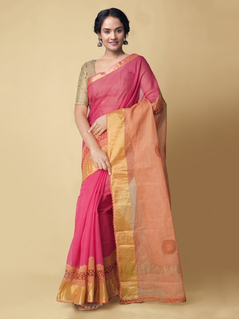 

Unnati Silks Women Pink Croatian Embroidery Kota Cotton Saree