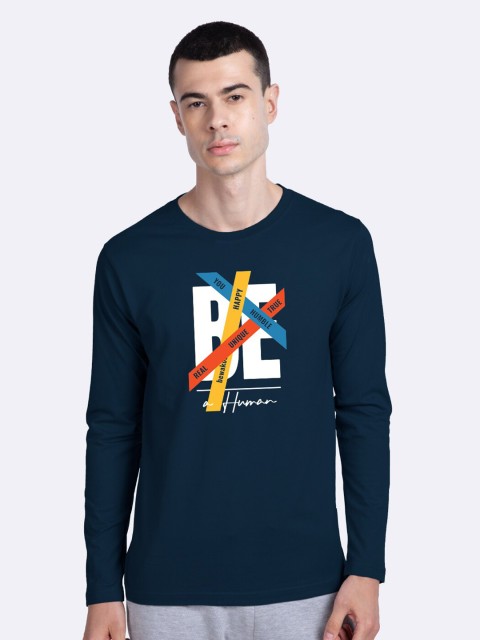 

Bewakoof Men Navy Blue Printed Round Neck T-shirt