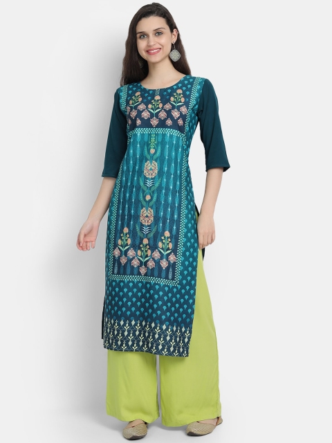 

Ethnic basket Women Blue Ethnic Motifs Embroidered Thread Work Crepe Kurta