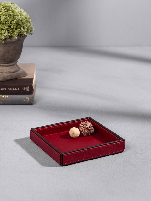 Pure Home and Living Red & Brown Solid Square Tray