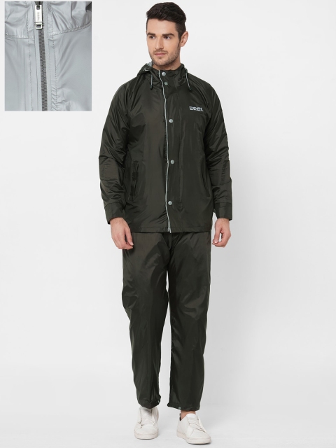 

Zeel Men Green & Grey Solid Reversible Waterproof Hooded Rain Suit