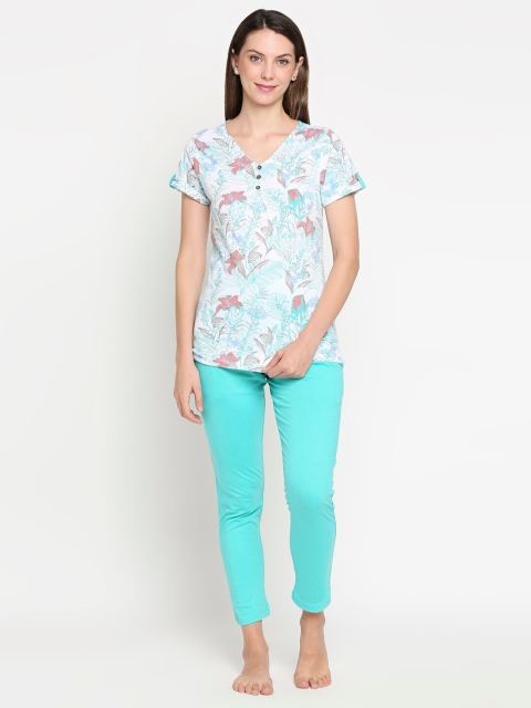 

XIN Women Turquoise Blue Printed Night suit