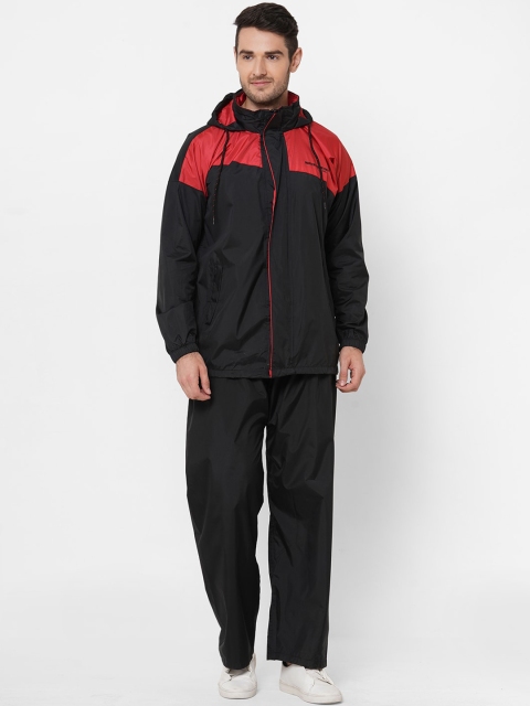 

Zeel Men Black & Red Colourblocked Hooded Rain Suit