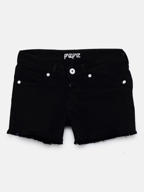 

Pepe Jeans Girls Black Solid Regular Fit Denim Shorts
